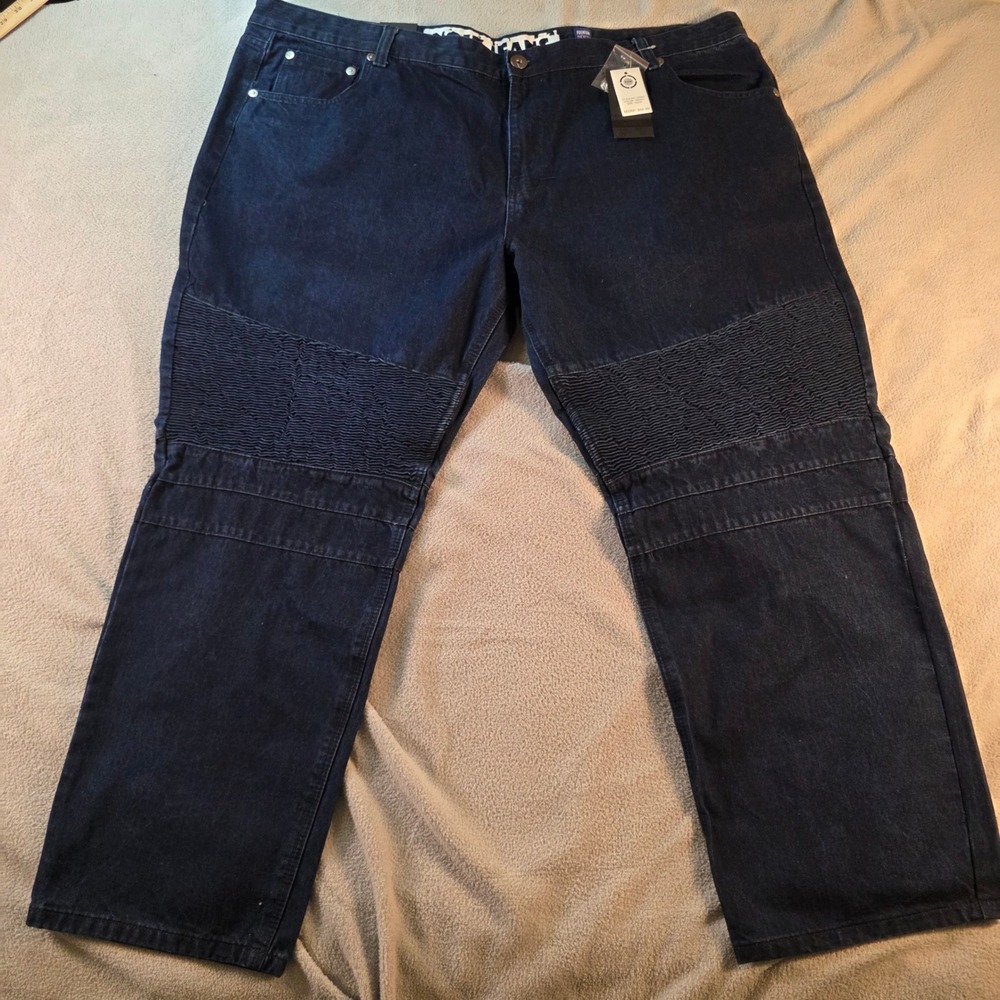 Noiz Jeans Mens 52x32 Indigo Blue Moto Ribbed Knee Premium Denim Pants DP842 NEW